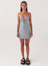 Flora Linen Mini Dress - Coastal Stripe