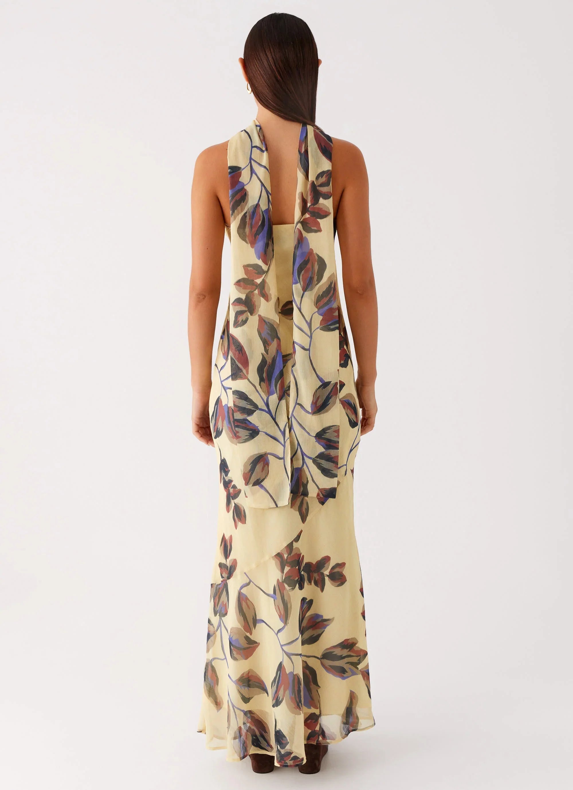 Under The Pagoda Maxi Dress - Buttercream Leaf Print
